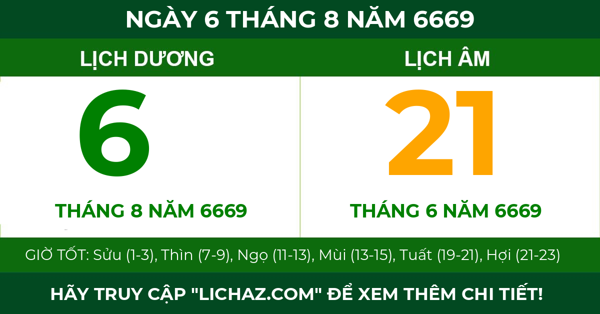 lịch âm ngày 6 tháng 8 năm 6669