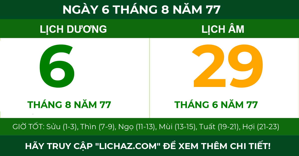 lịch âm ngày 6 tháng 8 năm 77