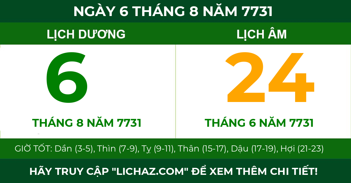lịch âm ngày 6 tháng 8 năm 7731