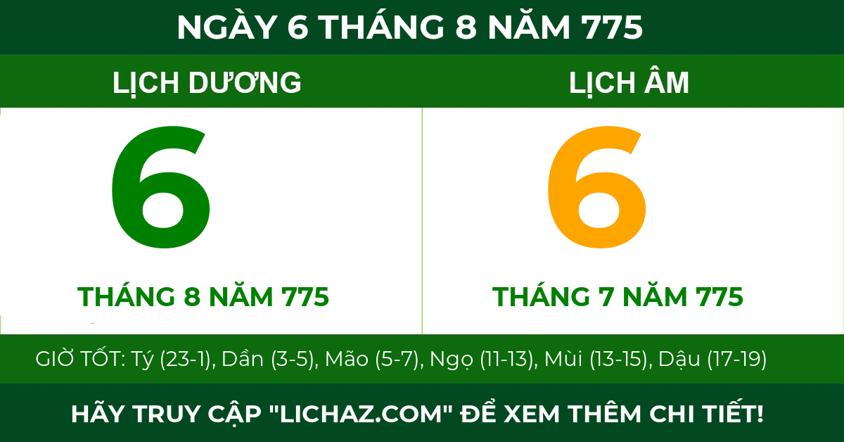 lịch âm ngày 6 tháng 8 năm 775
