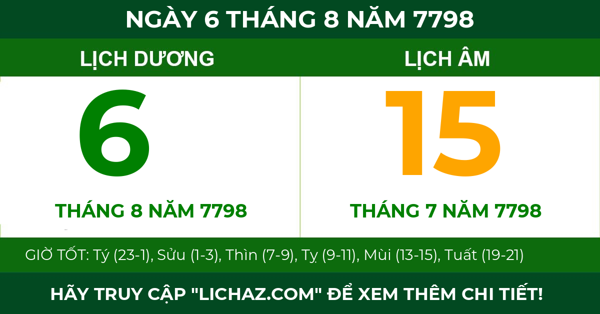 lịch âm ngày 6 tháng 8 năm 7798