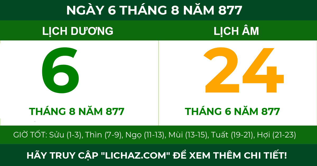 lịch âm ngày 6 tháng 8 năm 877