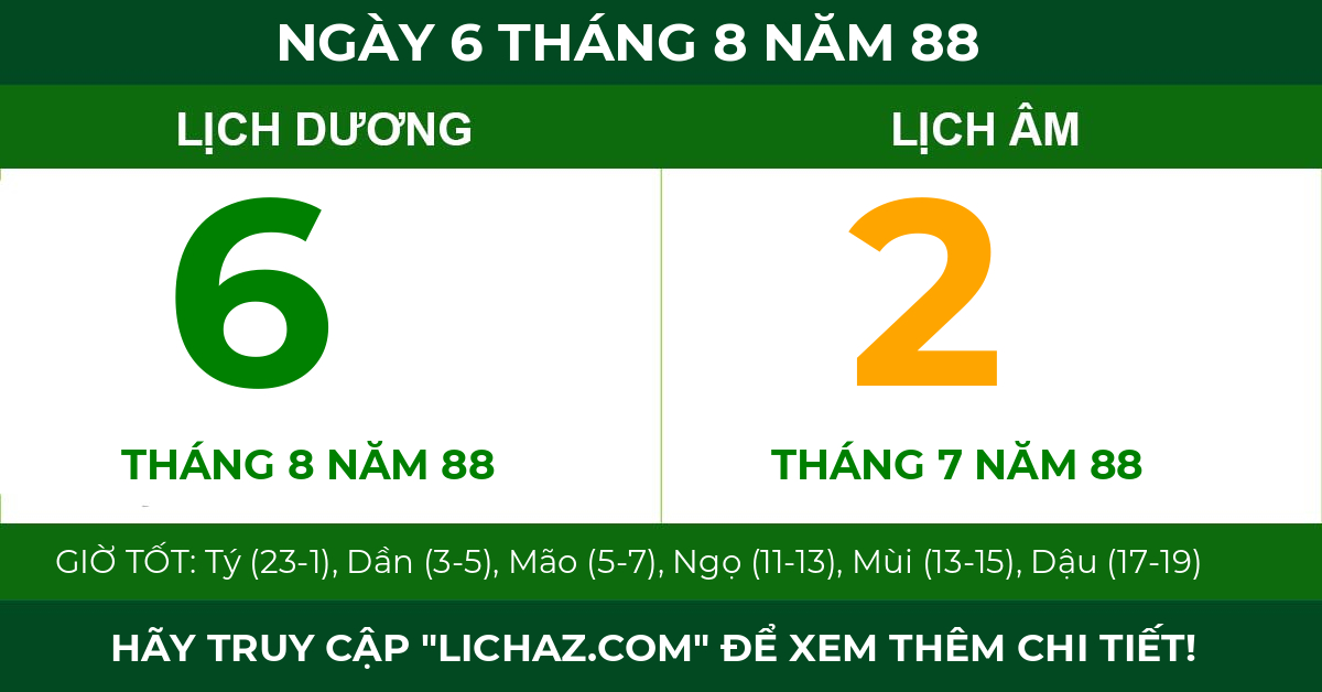 lịch âm ngày 6 tháng 8 năm 88