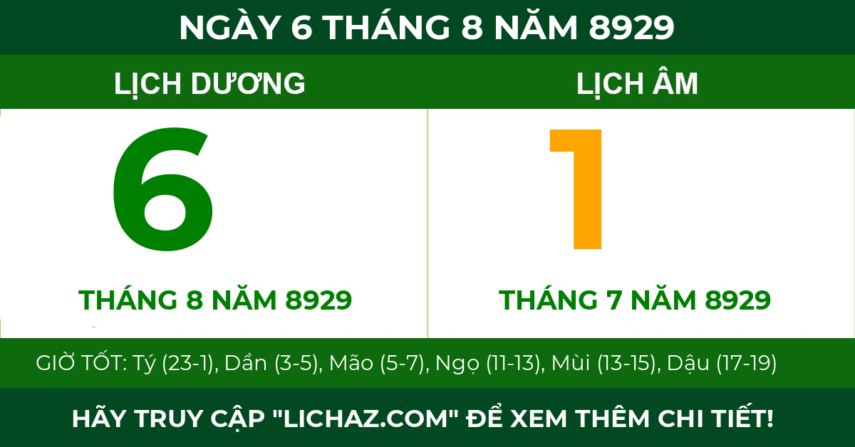 lịch âm ngày 6 tháng 8 năm 8929