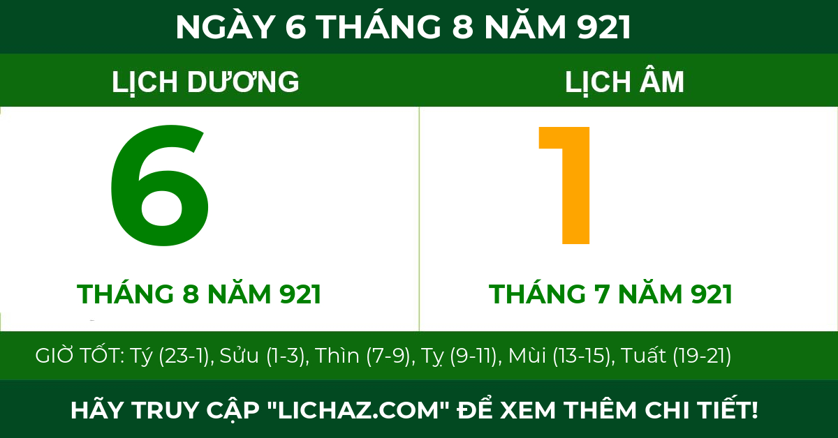 lịch âm ngày 6 tháng 8 năm 921