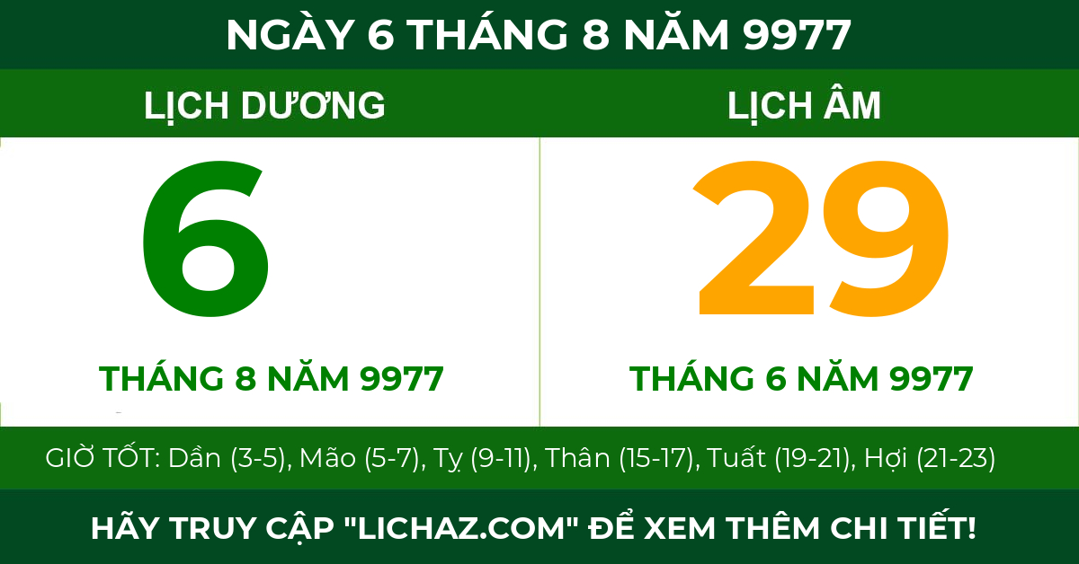 lịch âm ngày 6 tháng 8 năm 9977