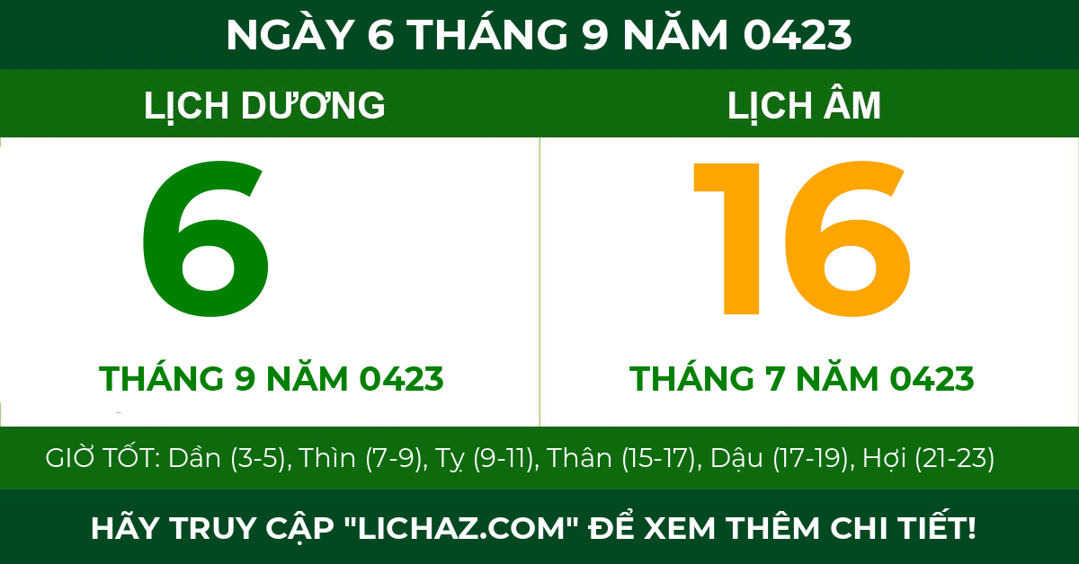 lịch âm ngày 6 tháng 9 năm 0423