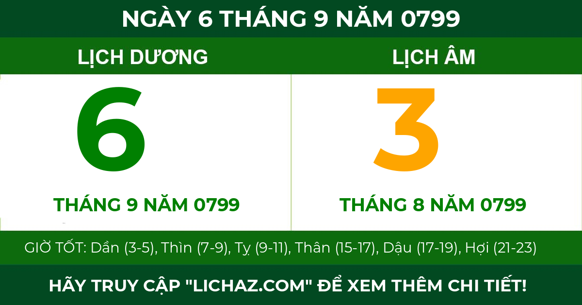lịch âm ngày 6 tháng 9 năm 0799