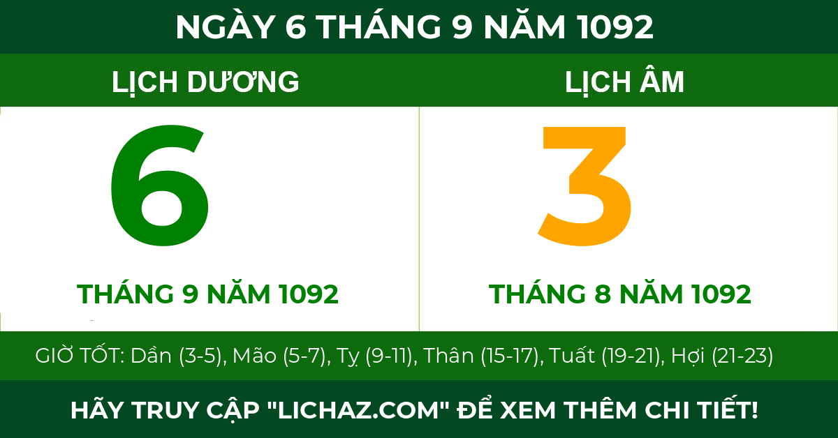 lịch âm ngày 6 tháng 9 năm 1092