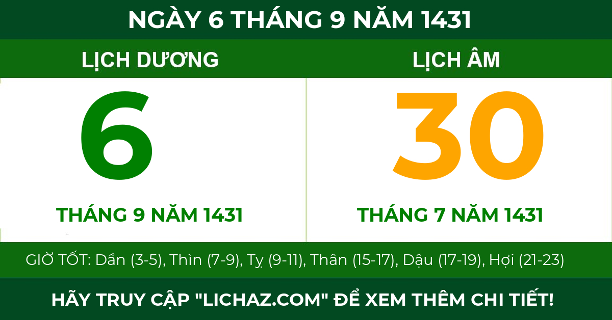 lịch âm ngày 6 tháng 9 năm 1431
