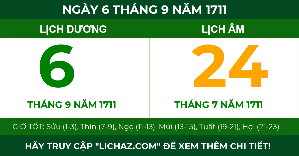 lịch âm ngày 6 tháng 9 năm 1711