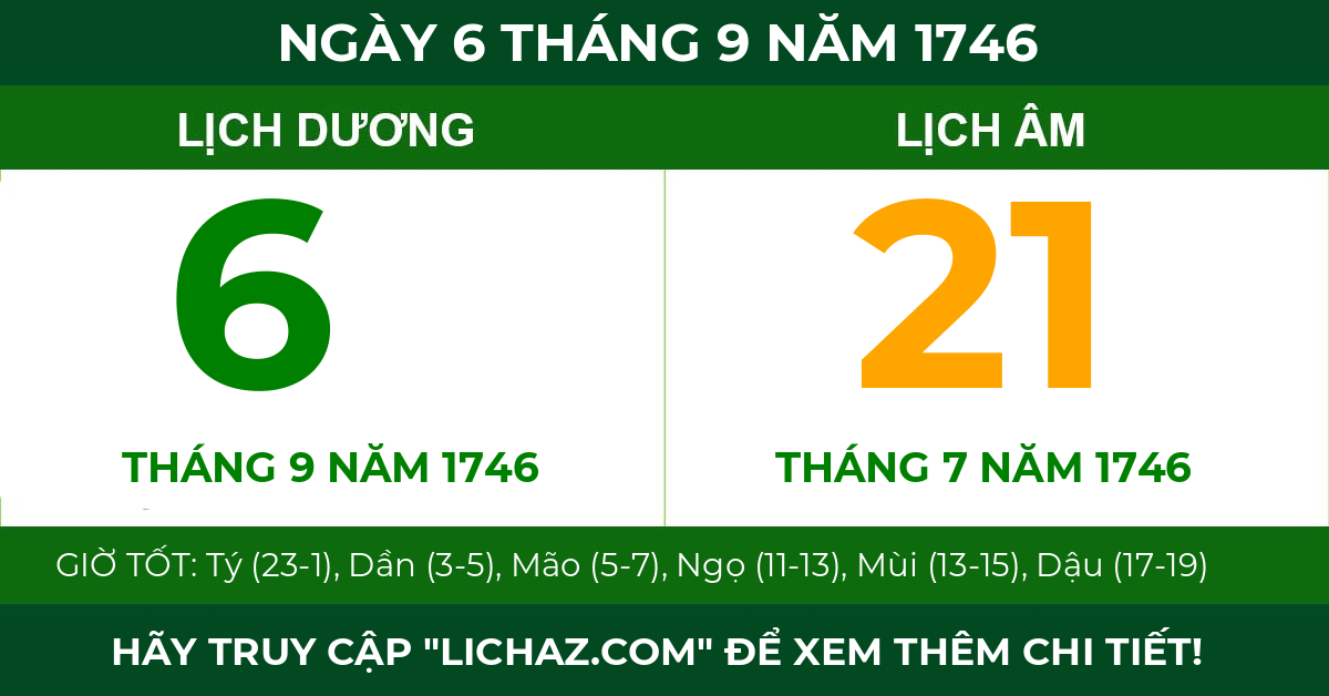 lịch âm ngày 6 tháng 9 năm 1746