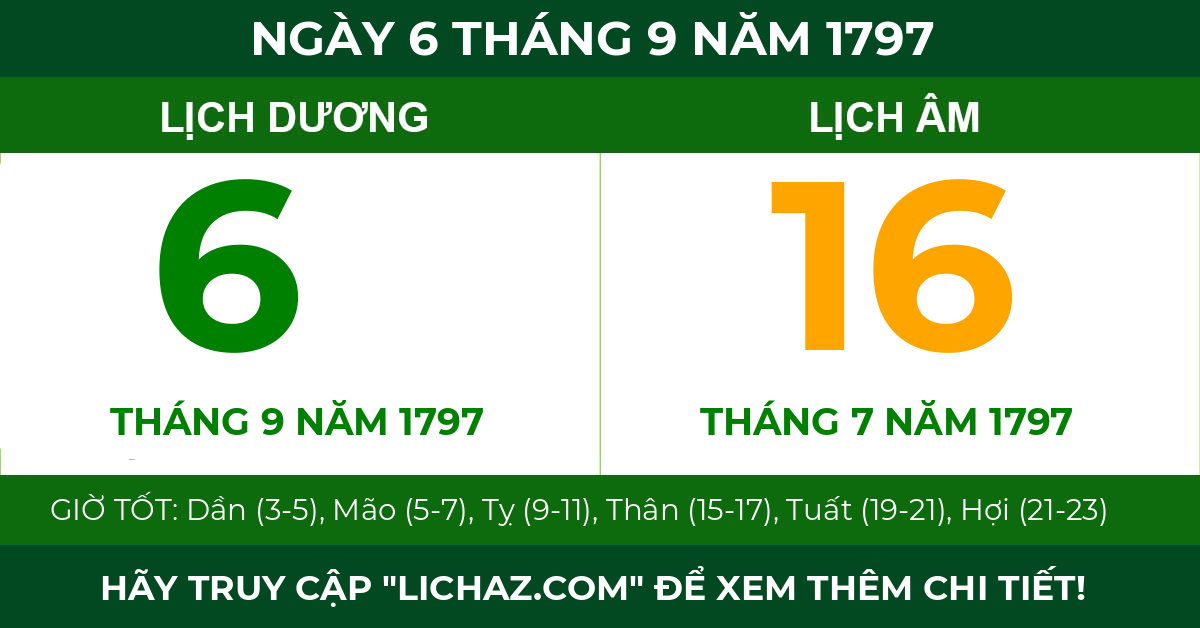 lịch âm ngày 6 tháng 9 năm 1797