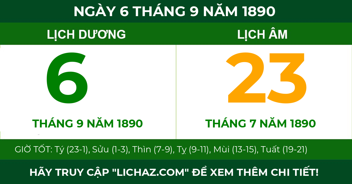 lịch âm ngày 6 tháng 9 năm 1890
