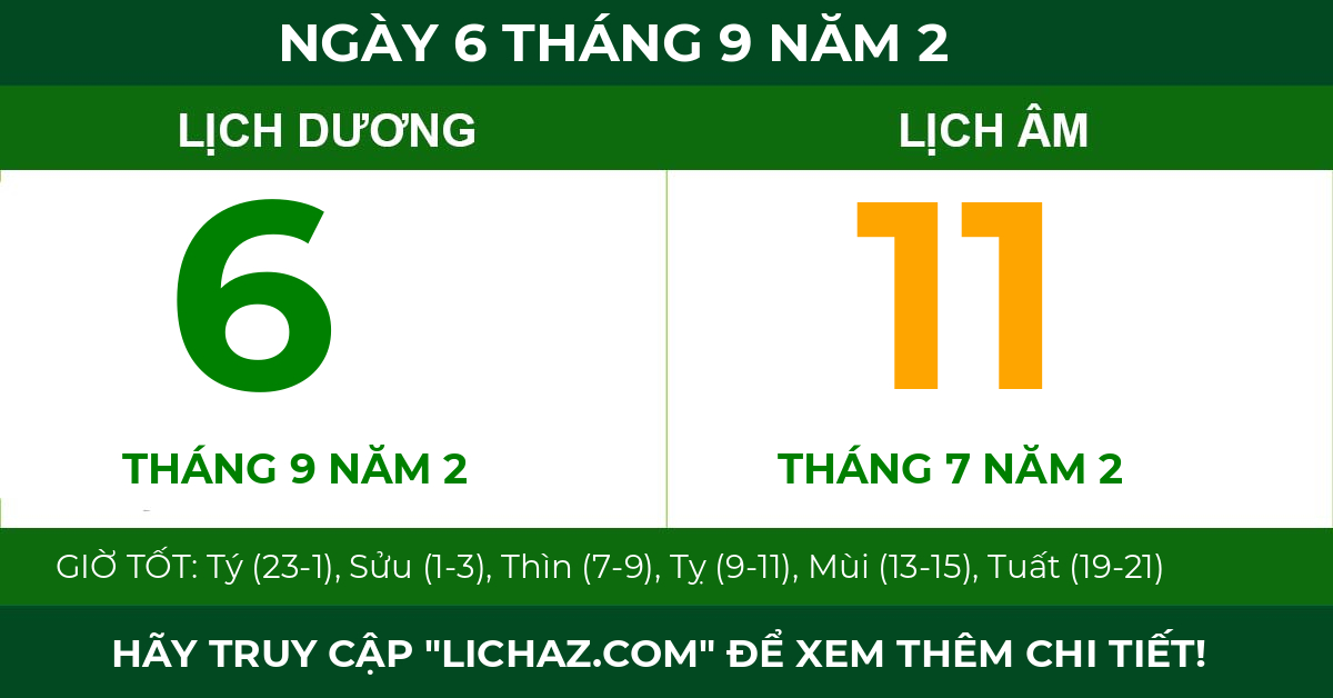 lịch âm ngày 6 tháng 9 năm 2