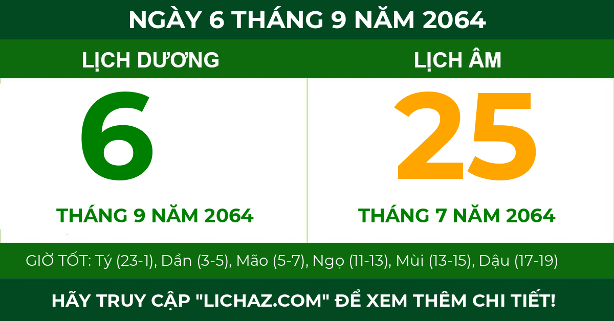 lịch âm ngày 6 tháng 9 năm 2064