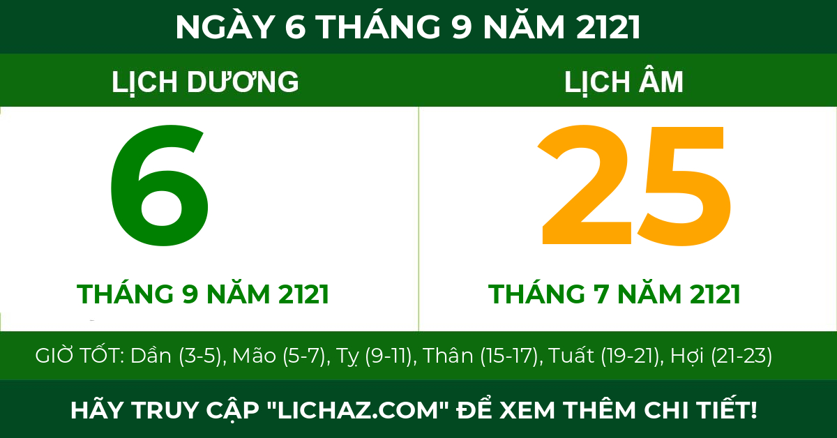 lịch âm ngày 6 tháng 9 năm 2121