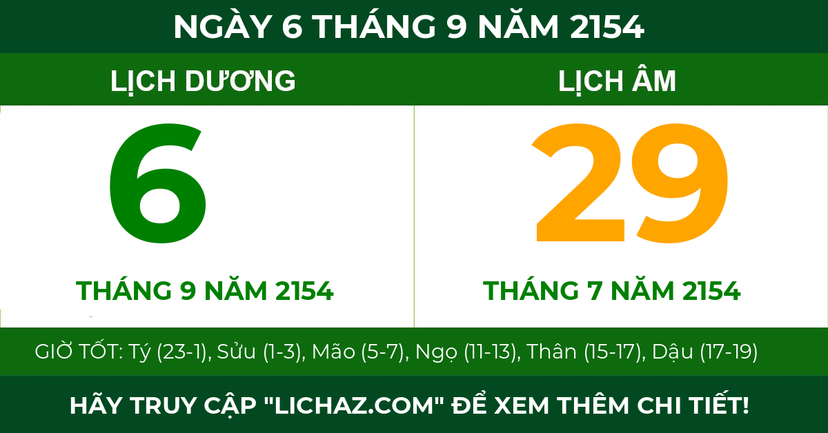 lịch âm ngày 6 tháng 9 năm 2154
