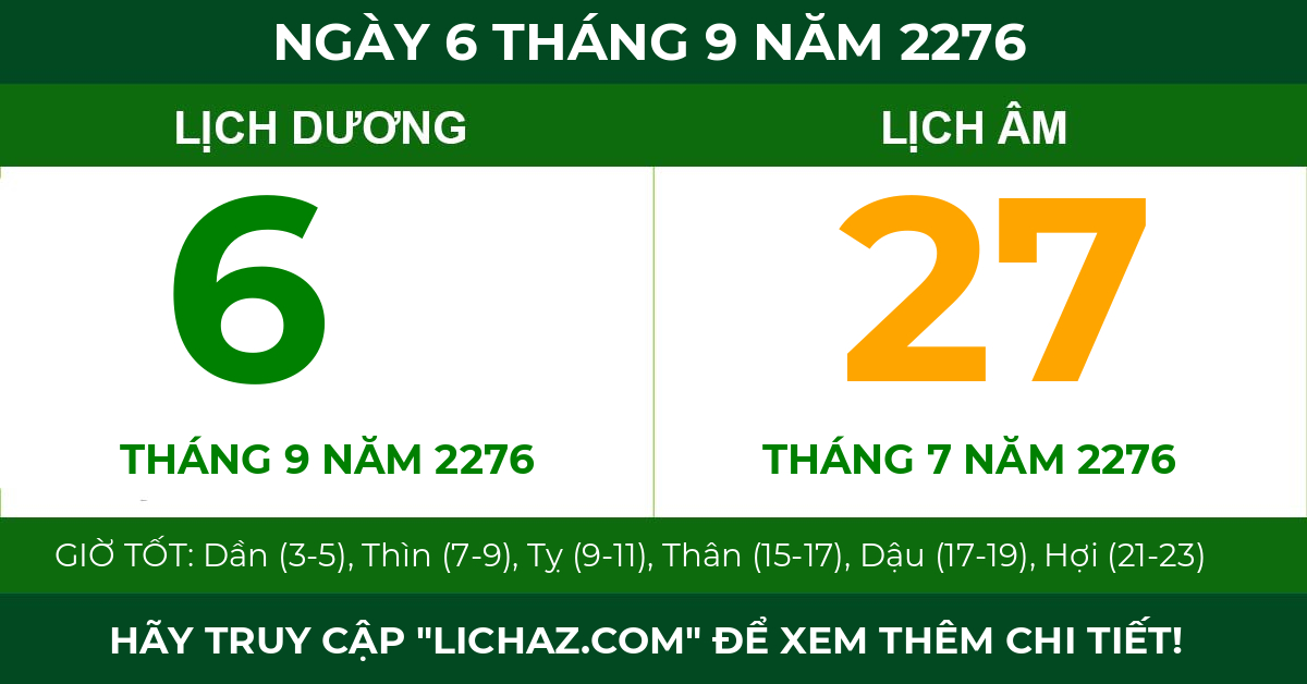 lịch âm ngày 6 tháng 9 năm 2276