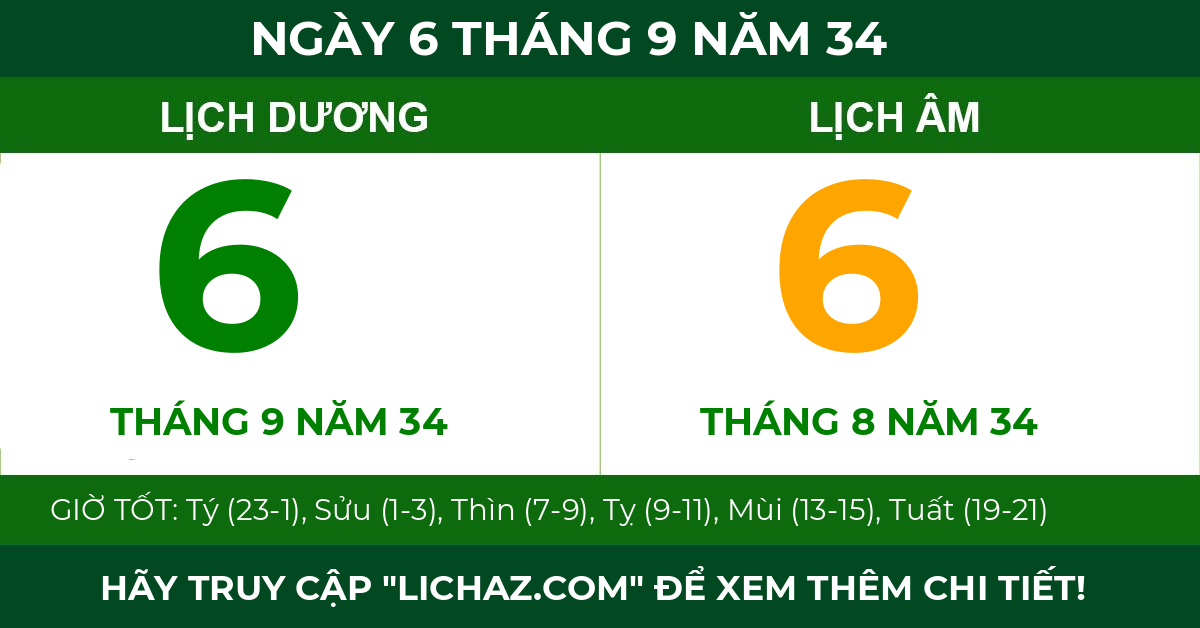 lịch âm ngày 6 tháng 9 năm 34