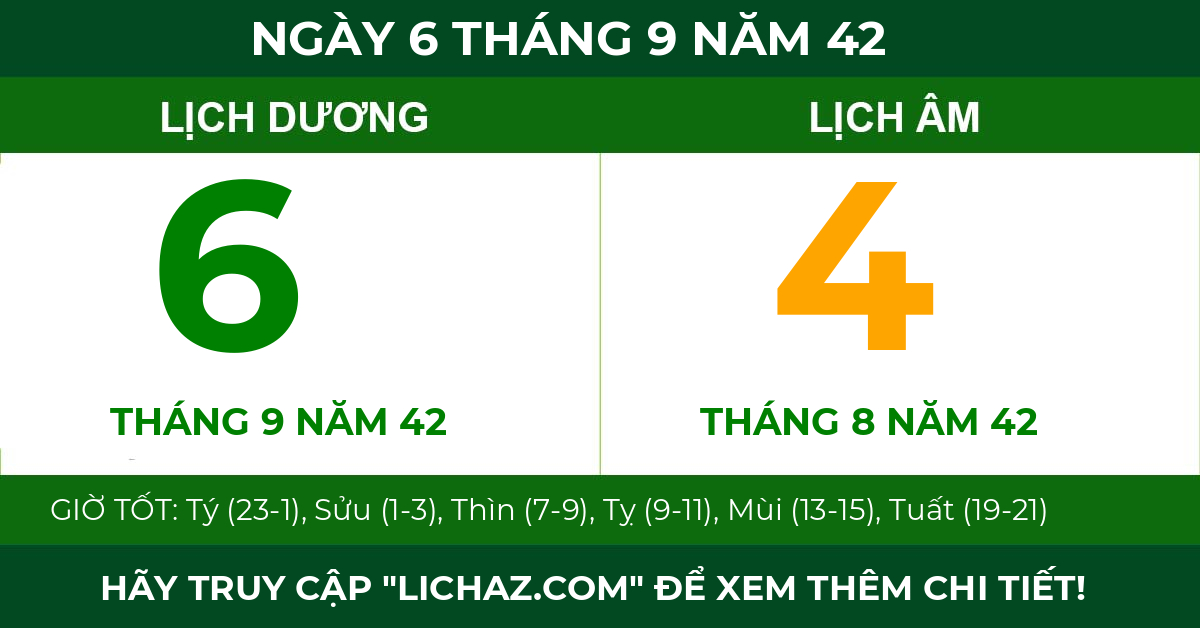lịch âm ngày 6 tháng 9 năm 42