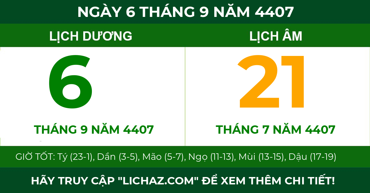 lịch âm ngày 6 tháng 9 năm 4407