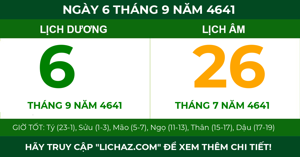 lịch âm ngày 6 tháng 9 năm 4641