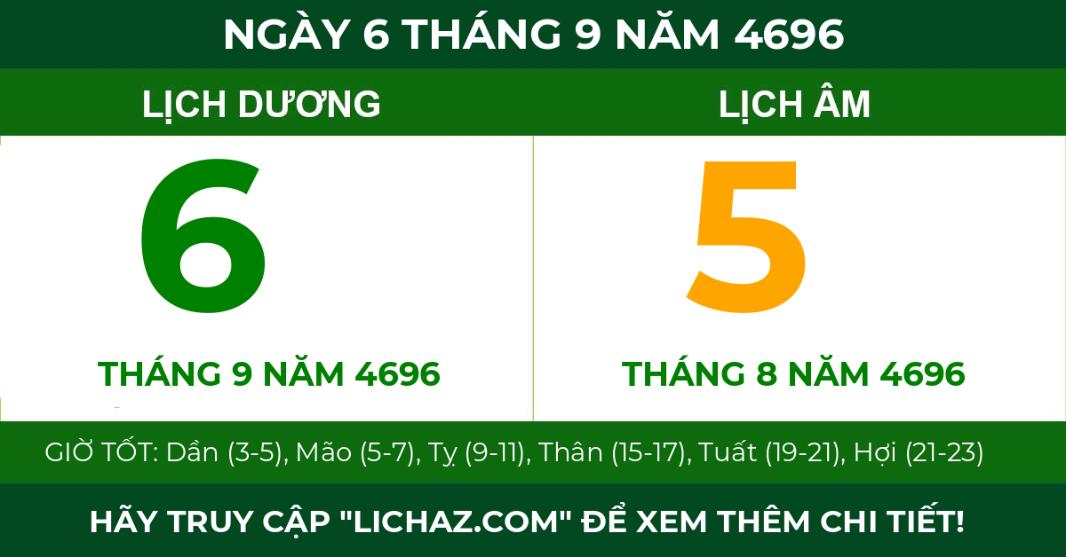 lịch âm ngày 6 tháng 9 năm 4696