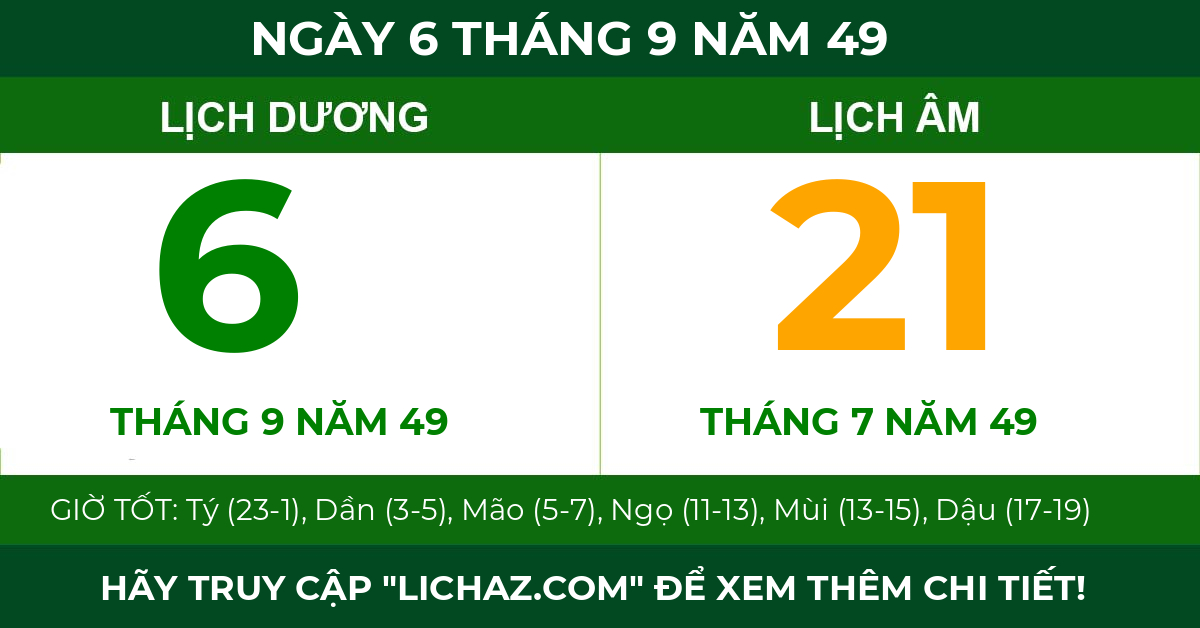lịch âm ngày 6 tháng 9 năm 49