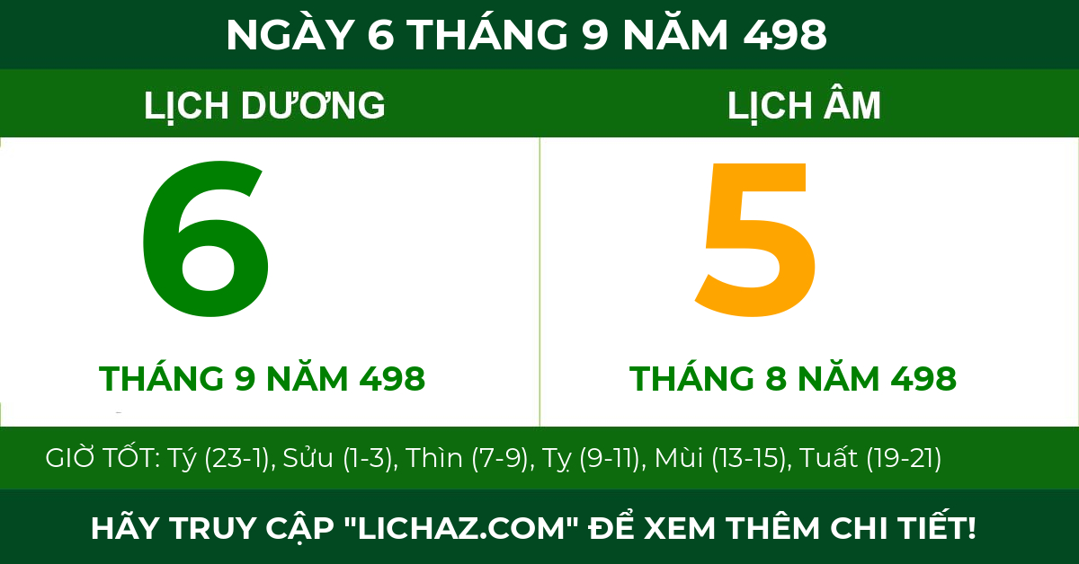 lịch âm ngày 6 tháng 9 năm 498