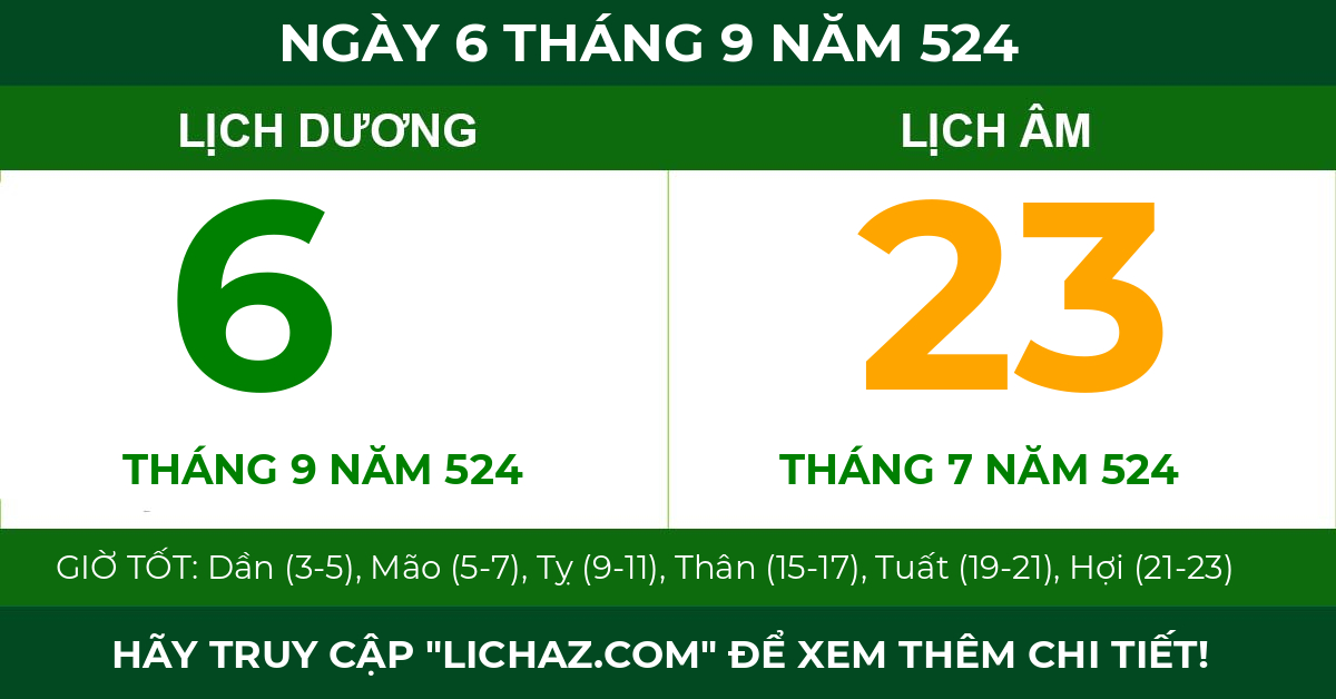 lịch âm ngày 6 tháng 9 năm 524
