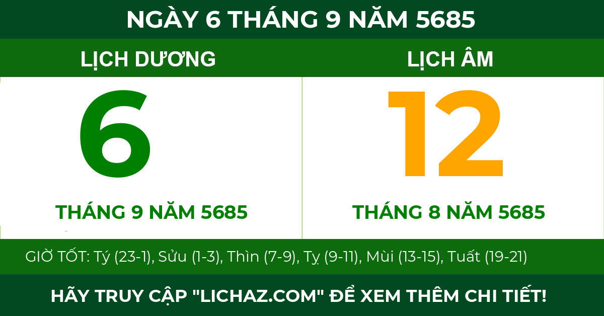 lịch âm ngày 6 tháng 9 năm 5685