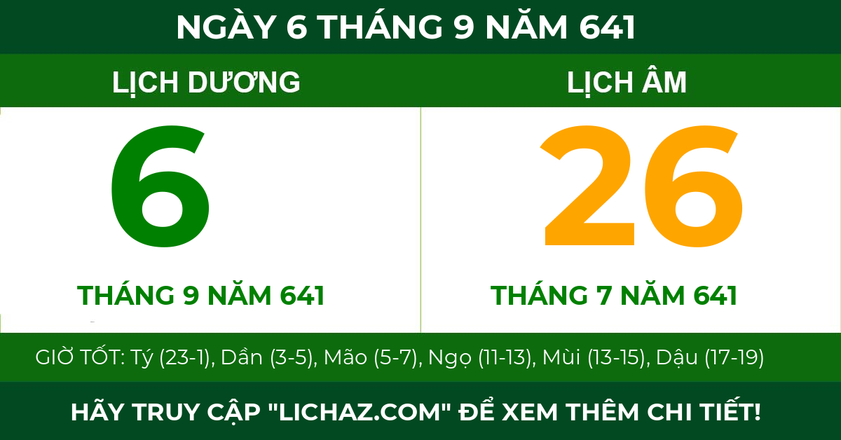 lịch âm ngày 6 tháng 9 năm 641