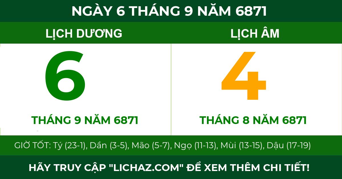 lịch âm ngày 6 tháng 9 năm 6871
