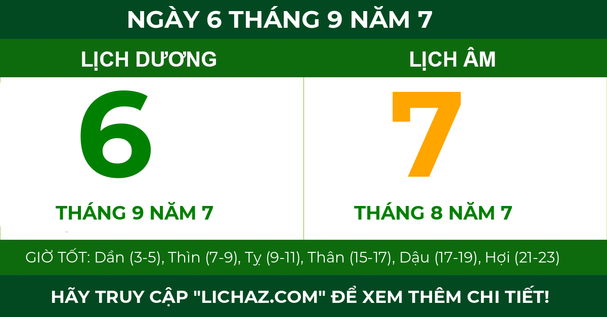 lịch âm ngày 6 tháng 9 năm 7