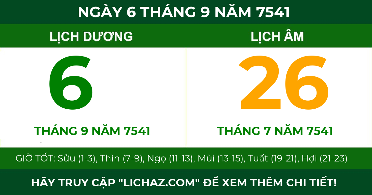 lịch âm ngày 6 tháng 9 năm 7541