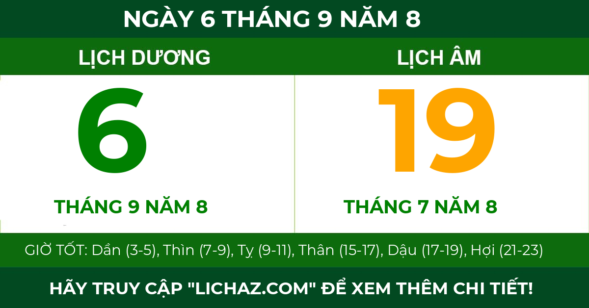 lịch âm ngày 6 tháng 9 năm 8