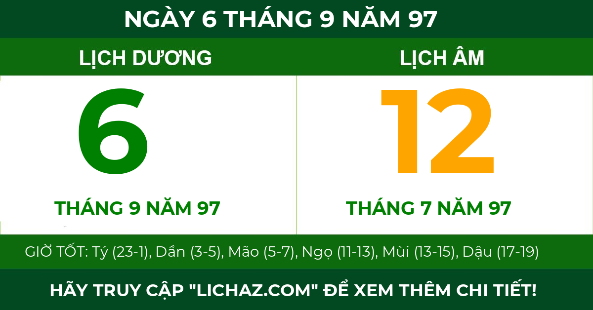 lịch âm ngày 6 tháng 9 năm 97