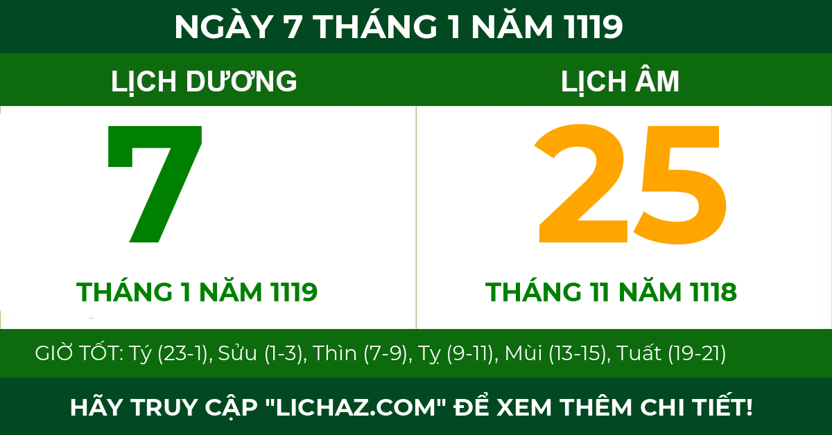 lịch âm ngày 7 tháng 1 năm 1119