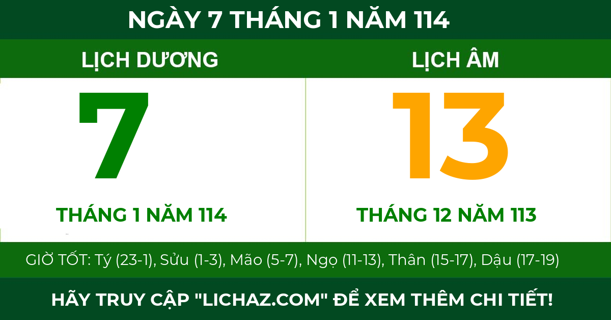 lịch âm ngày 7 tháng 1 năm 114