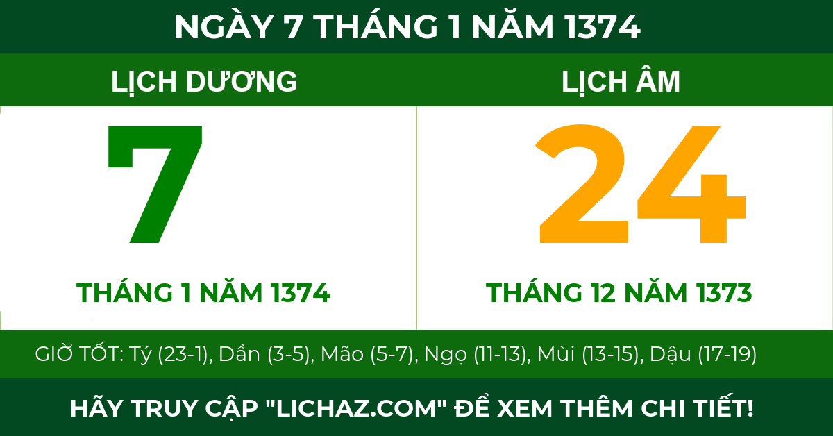 lịch âm ngày 7 tháng 1 năm 1374