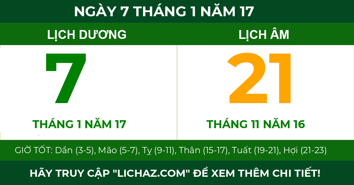 lịch âm ngày 7 tháng 1 năm 17