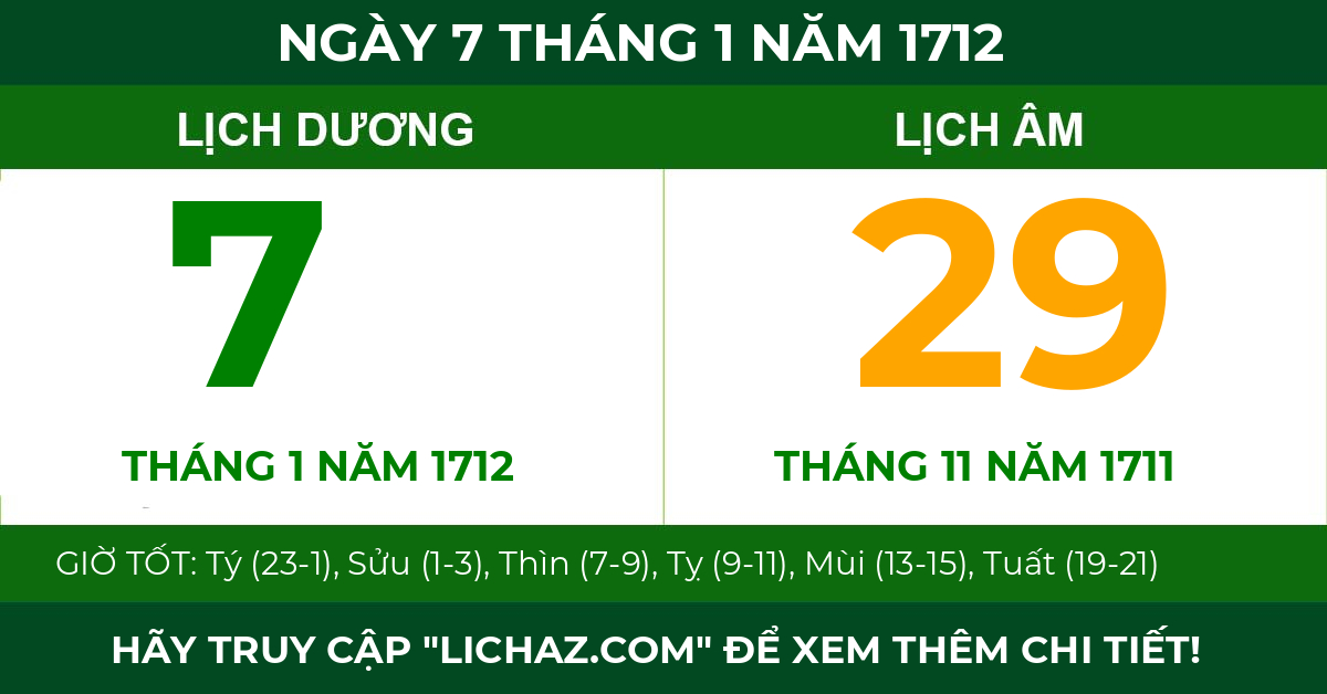 lịch âm ngày 7 tháng 1 năm 1712