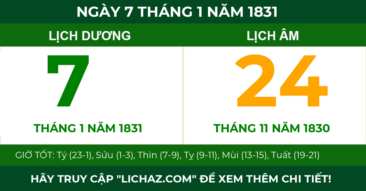lịch âm ngày 7 tháng 1 năm 1831