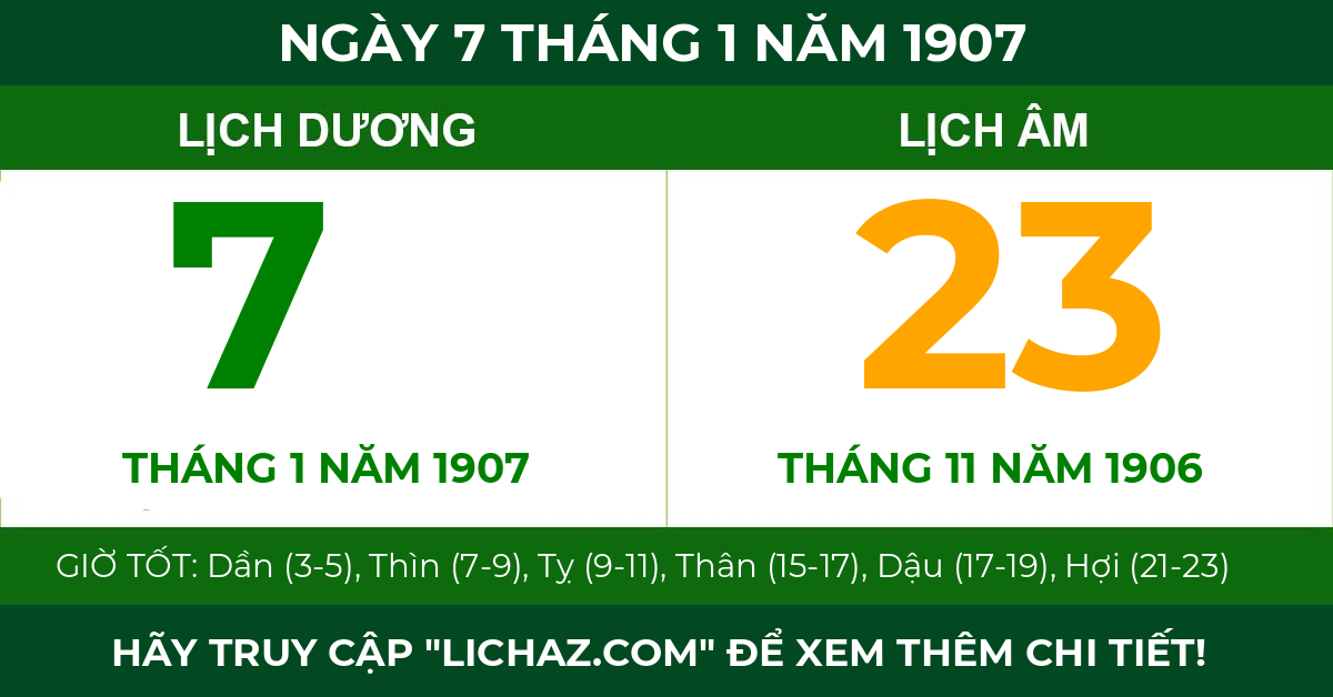 lịch âm ngày 7 tháng 1 năm 1907