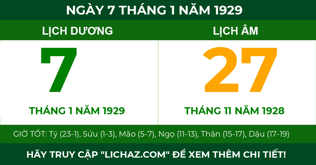 lịch âm ngày 7 tháng 1 năm 1929