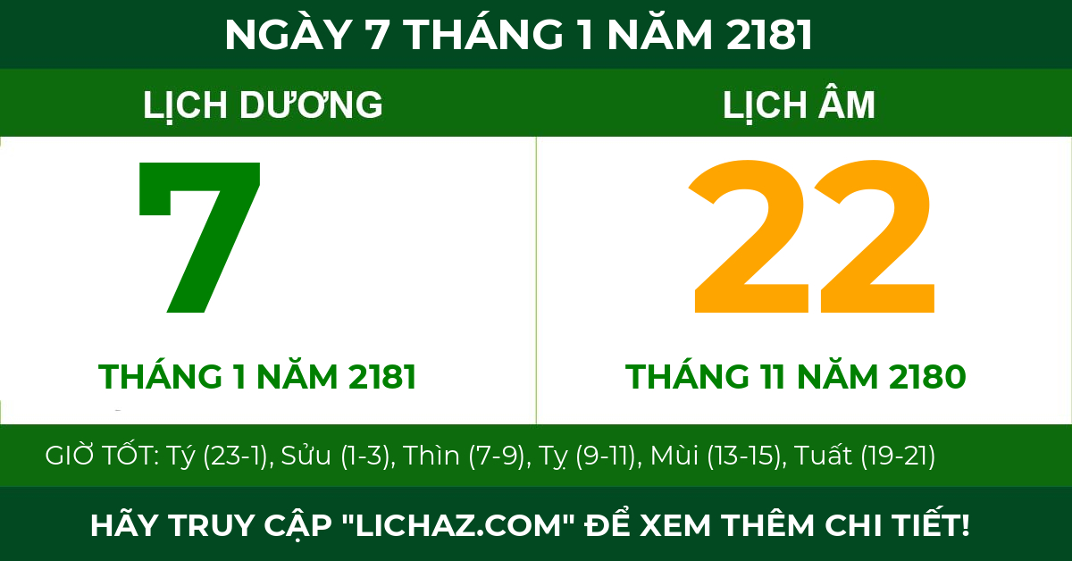 lịch âm ngày 7 tháng 1 năm 2181