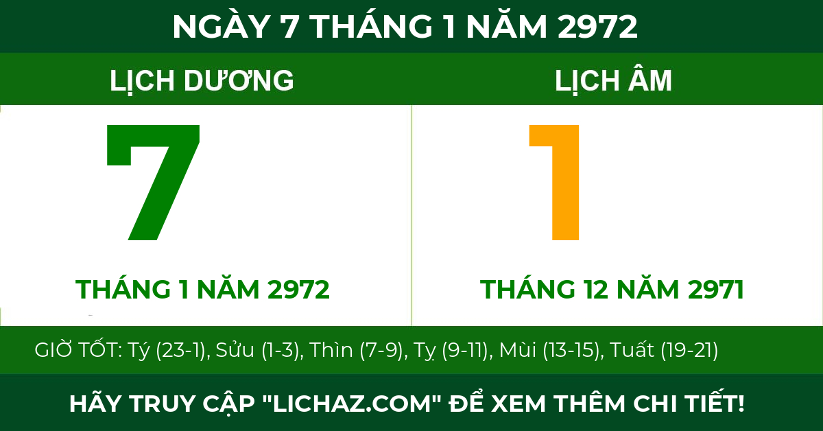 lịch âm ngày 7 tháng 1 năm 2972