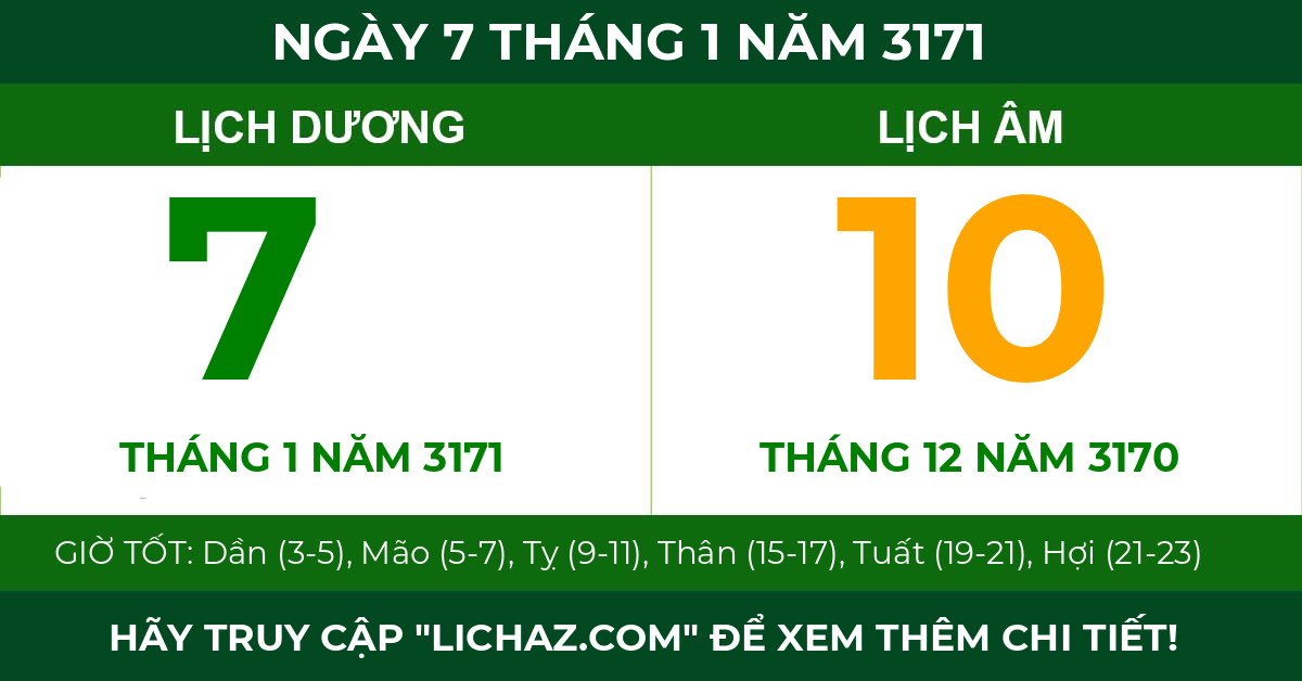 lịch âm ngày 7 tháng 1 năm 3171