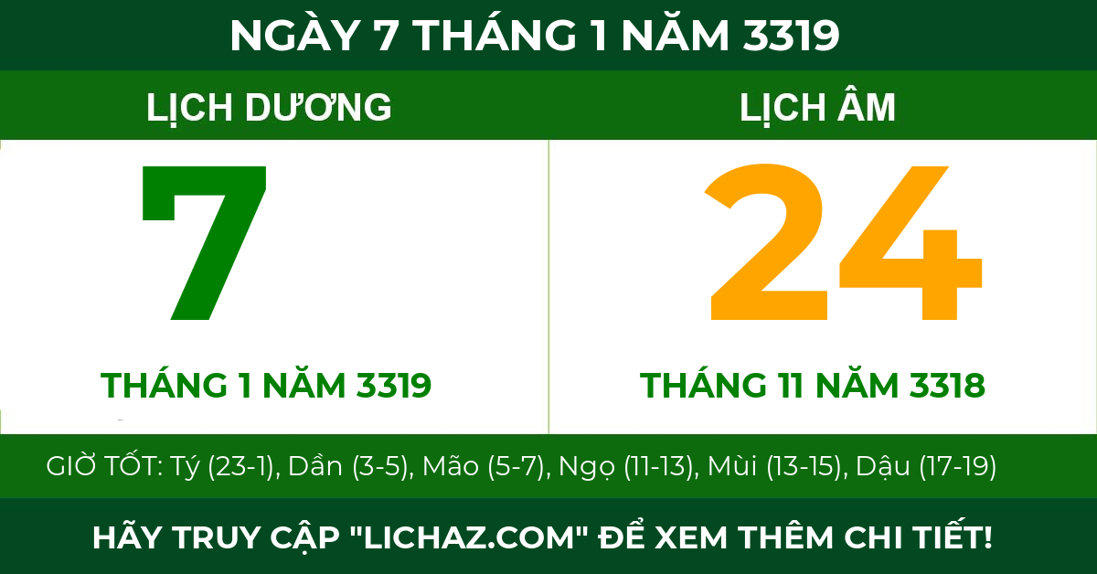 lịch âm ngày 7 tháng 1 năm 3319